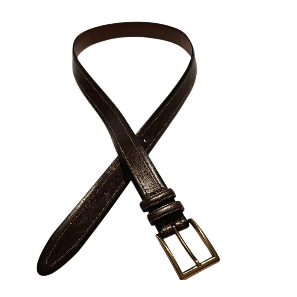Men's Brown Leather Belt with Gold Buckle Waist 40"-44"